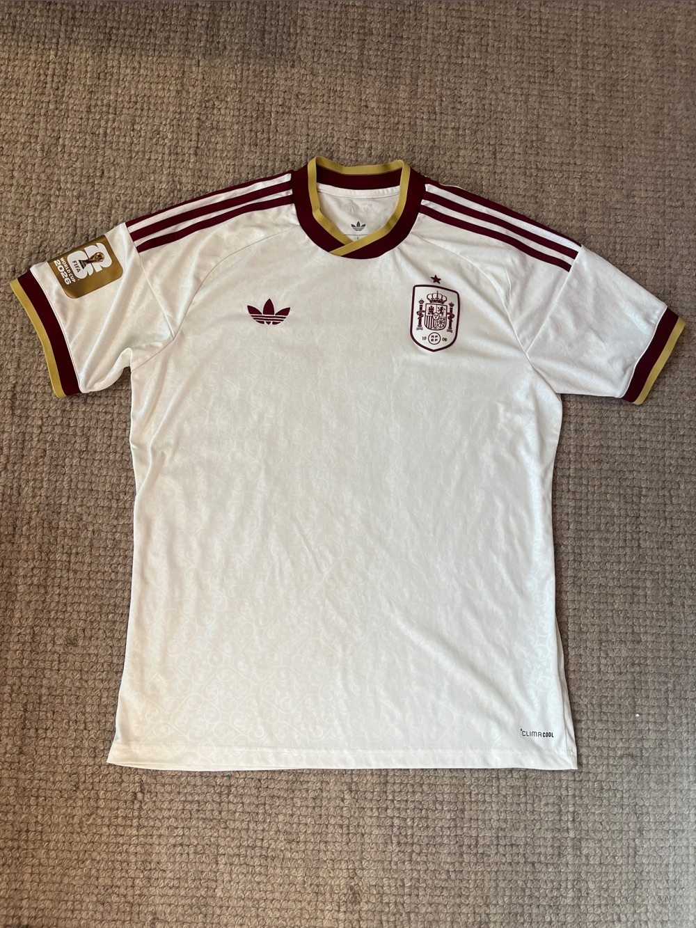 adidas White Football Jersey with Maroon & Gold Trim
